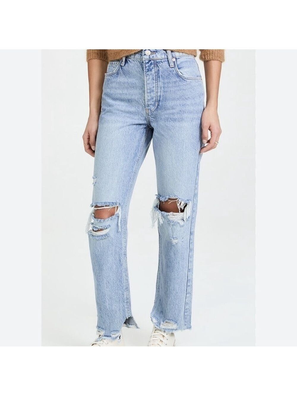 Free people Light Blue Distressed knee ankle length baggy Jeans size 25